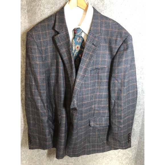Stafford Blazer Mens 54 Blue Wool Plaid Tweed Sport Coat Jacket Classic Fit - Picture 3 of 11
